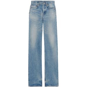 Saint Laurent, Jeans, Dames, Blauw, W27, Katoen, Blauwe Katoenen Straight-Leg Jeans