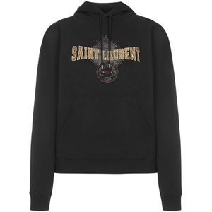 Saint Laurent, Sweatshirts & Hoodies, Dames, Zwart, S, Katoen, Comfortabele Zwarte Hoodie met Versleten Effecten
