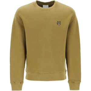 Maison Kitsuné, Gedurfd Fox Head Crewneck Sweatshirt Groen, Heren, Maat:L