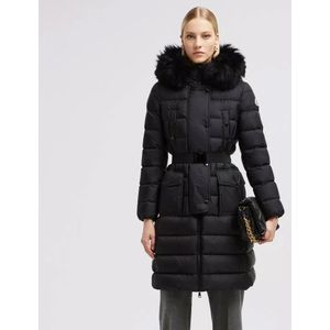 Moncler, Jassen, Dames, Zwart, L, Leer, Khloe Lange Donsjas - Zwart