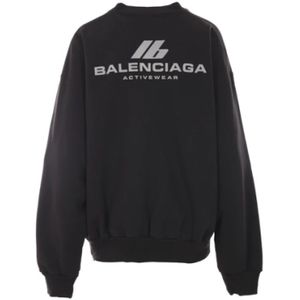 Balenciaga, Sweatshirts & Hoodies, Dames, Zwart, S, Katoen, Zwarte Loose-Fit Sweater met Reflecterend Logo