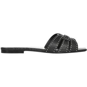 Saint Laurent, Schoenen, Dames, Zwart, 36 EU, Leer, Zwarte vierkante sandalen met gevlochten bandjes