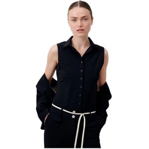 Jane Lushka, Blouses & Shirts, Dames, Zwart, S, Zwarte Mouwloze Technische Jersey Blouse
