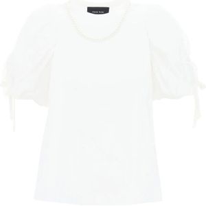 Simone Rocha, T-shirt met pofmouwen en satijnen strikjes Wit, Dames, Maat:XS
