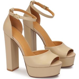 Kazar, Schoenen, Dames, Beige, 37 EU, Leer, Beige platform sandalen met hak