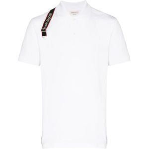 Alexander McQueen, Tops, Heren, Wit, XL, Katoen, Logo-Strap Pique Polo Shirt