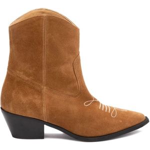 Twinset, Schoenen, Dames, Bruin, 40 EU, Suède, Geborduurde Suède Cowboy Laarzen