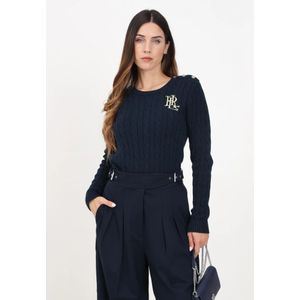 Ralph Lauren, Truien, Dames, Blauw, S, Blauwe Crew-Neck Sweater met Decoratieve Knopen