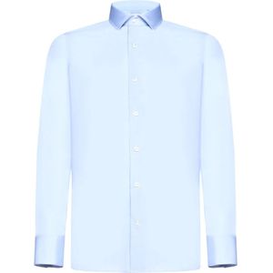 D4.0, Overhemden, Heren, Blauw, 3Xl, Katoen, Lichtblauw Katoenen Overhemd met Decoratieve Stiksels
