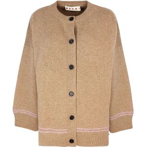 Marni, Truien, Dames, Bruin, S, Wol, Bruine Kimono Mouw Cardigan Sweater