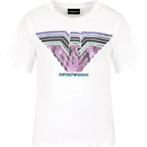 Emporio Armani, Witte T-shirts en Polos met Pailletten Wit, Dames, Maat:L