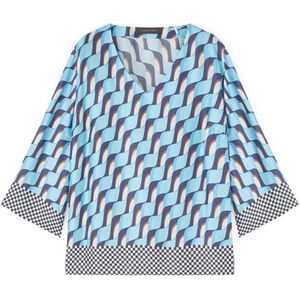 Elena Mirò, Blouses & Shirts, Dames, Veelkleurig, S, Satijn, Geometrisch Print Satijnen Blouse
