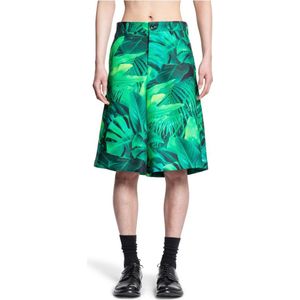 Comme des Garçons, Korte broeken, Heren, Groen, M, Polyester, Bladpatroon Wijde Pijp Broek