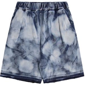 Laneus, Korte broeken, Heren, Blauw, M, Denim, Gebleekte Denim Tie Dye Bermuda Shorts