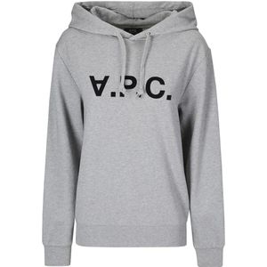 A.p.c., Sweatshirts & Hoodies, Dames, Grijs, L, Katoen, Grijze Hoodie met Fluwelen Logo