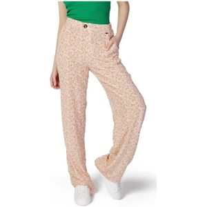 Pepe Jeans, Broeken, Dames, Roze, XS, Bloemenroze Broek met Knoopsluiting