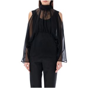 Alberta Ferretti, Zwarte Chiffon Blouse met Hoge Hals Zwart, Dames, Maat:S