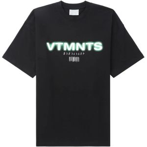Vtmnts, Tops, Heren, Zwart, L, Katoen, Zwart Bedrukt T-shirt met Logo Print