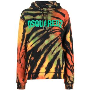 Dsquared2, Sweatshirts & Hoodies, Dames, Veelkleurig, L, Katoen, Abstract-Print Katoenen Hoodie