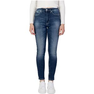 Calvin Klein Jeans, Jeans, Dames, Blauw, W24 L30, Katoen, Blauwe Rits Knoopsluiting Jeans Dames