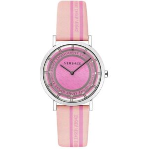 Versace, New Generation Leren Band Horloge Roze, Dames, Maat:ONE Size