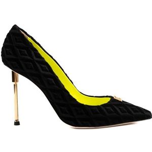 Elisabetta Franchi, Schoenen, Dames, Zwart, 39 EU, Leer, Zwarte Velvet Diamantpatroon Hakpumps