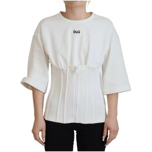 Dolce & Gabbana, Tops, Dames, Wit, S, Katoen, Wit Korset Stretch Katoenen Top T-shirt