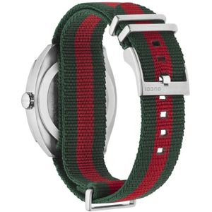 Gucci, Accessoires, Dames, Zwart, ONE Size, Nylon, Stalen kast met zwarte zon geborstelde wijzerplaat en groen/rode web nylon band