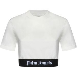 Palm Angels, Tops, Dames, Wit, M, Katoen, T-Shirts