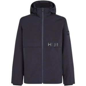 Tommy Hilfiger, Waterdichte Hoodie met Verstelbare Pasvorm Blauw, Heren, Maat:2XL