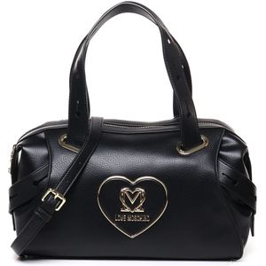 Love Moschino, Tassen, Dames, Zwart, ONE Size, Leer, Zwarte Leren Schoudertas met Rits