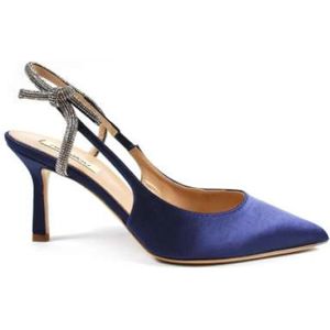 Ninalilou, Schoenen, Dames, Blauw, 36 EU, Satijn, Blauwe Satijnen Slingback Pumps met Swarovski