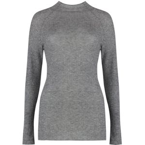 Wolford, Tops, Dames, Grijs, L, Wol, Geribbelde wol turtleneck shirt