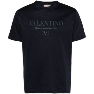 Valentino, Tops, Heren, Blauw, L, Katoen, Blauwe T-shirts en Polos Lichtgewicht Jersey