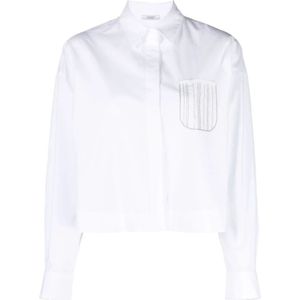 Peserico, Witte Stretch-Katoenen Poplin Overhemd Wit, Dames, Maat:M