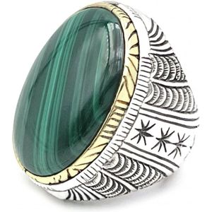 Jalan Jalan, 925 Sterling Zilver Malachiet Ring Veelkleurig, unisex, Maat:56 MM