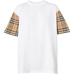 Burberry, Tops, Dames, Wit, XS, Katoen, Vintage Check-sleeve T-shirt Wit