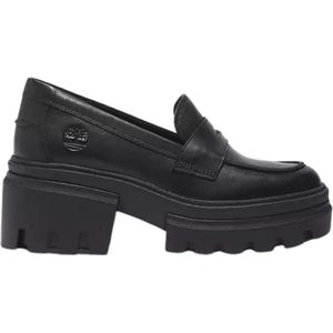 Timberland, Dames Slip-On Leren Mocassin met Hak Zwart, Dames, Maat:39 EU