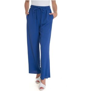 Emporio Armani, Broeken, Dames, Blauw, M, Polyester, Crêpe Elastische Taille Broek