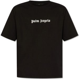 Palm Angels, Tops, Heren, Zwart, S, Katoen, T-shirt met logo