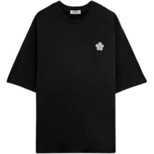 A Paper Kid, Tops, Heren, Zwart, M, Logo Bloemenprint T-shirt (Zwart)