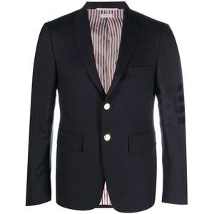 Thom Browne, Blauwe Wollen Jas met Webstrepen Blauw, Heren, Maat:M