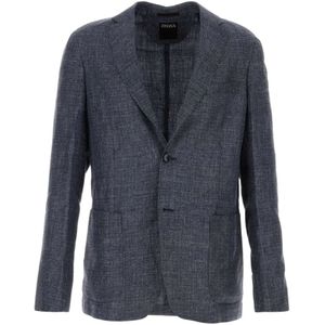 Z Zegna, Jassen, Heren, Blauw, 4Xl, Linnen, Blauwe linnen blend blazer