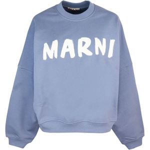 Marni, Sweatshirts & Hoodies, Dames, Blauw, S, Katoen, Organische Katoenen Jersey Sweater