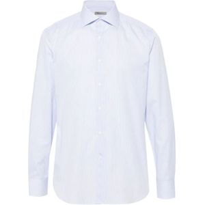 Corneliani, Overhemden, Heren, Blauw, 5Xl, Katoen, Gestreept Katoenen Overhemd uit Italië