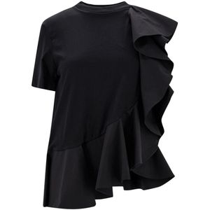 Alexander McQueen, Blouses & Shirts, Dames, Zwart, M, Katoen, Gerimpeld Katoenen T-Shirt
