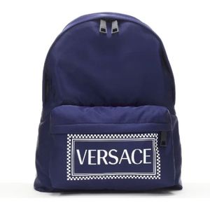 Versace Pre-owned, Pre-owned, Heren, Blauw, ONE Size, Nylon, Pre-owned Nylon backpacks