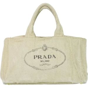 Prada Vintage, Pre-owned, Dames, Beige, ONE Size, Katoen, Tweedehands Canvas handtassen