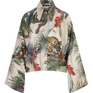 Roberto Cavalli, Blouses & Shirts, Dames, Veelkleurig, M, Zijden Overhemd met Jungle Print