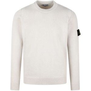 Stone Island, Truien, Heren, Wit, L, Wol, Lamswol Crewneck Gebreide Trui